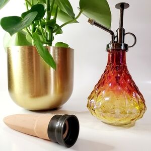 Plant Watering Globe, Terracotta Spike Iridescent Faceted Ombre Glass Mister